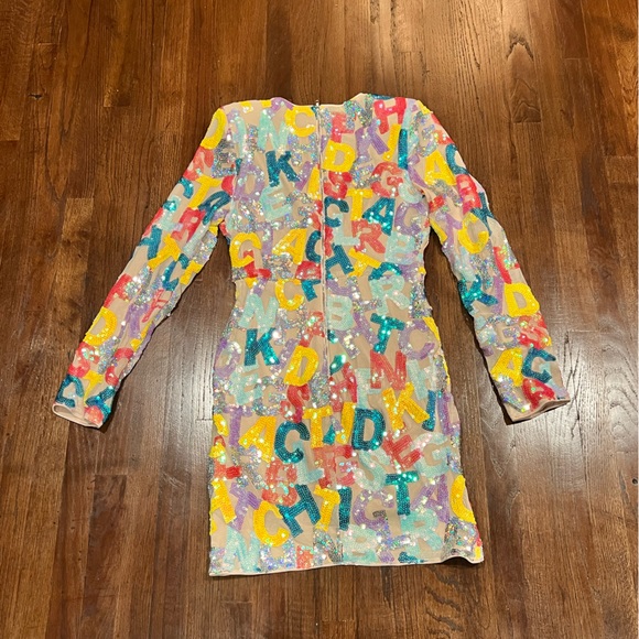 LOVE&LEMONADE Sequin Letter Mesh Overlay Dress - Picture 5 of 10
